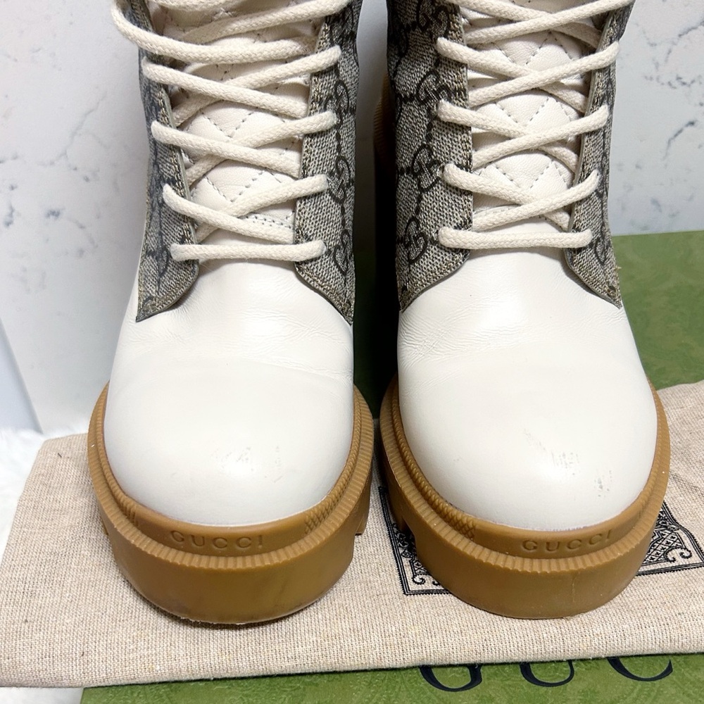 Aurhentic Gucci Supreme Monogram Trip Combat Heeled Boots - Picture 7 of 15